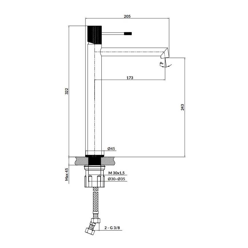 Cersanit S951-592 - Robinet de lavabo ZEN 32,2 cm chrome brillant