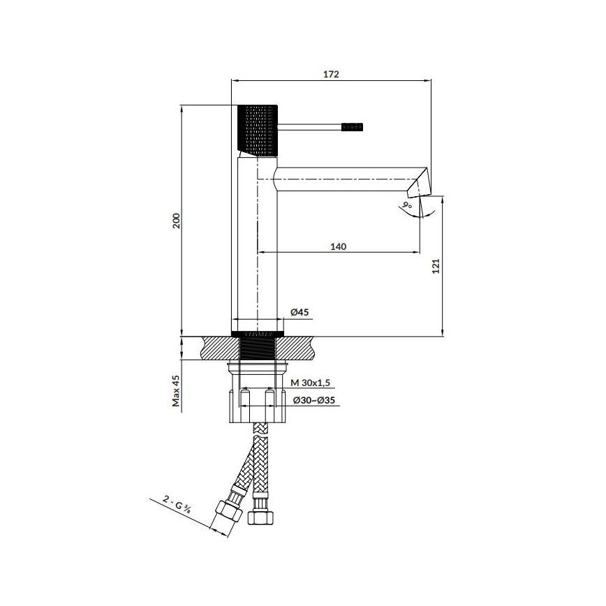 Cersanit S951-595 - Kraan voor wastafel ZEN 20 cm zwart