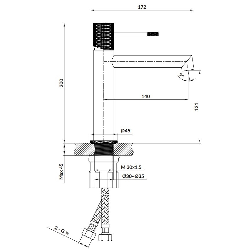 Cersanit S951-598 - Kraan voor wastafel ZEN 20 cm zwart