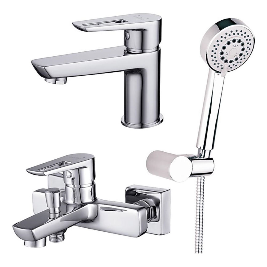 Cersanit S952-003 - Badkuipset met kraan + MILLE wastafelkraan glanzend chroom