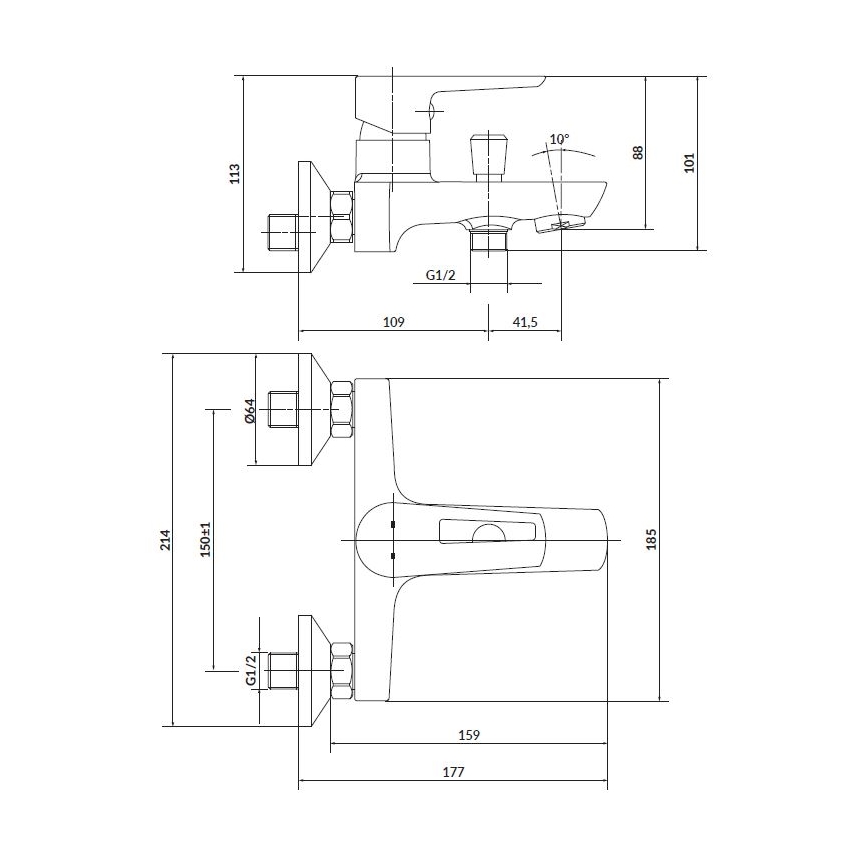 Cersanit S952-003 - Badkuipset met kraan + MILLE wastafelkraan glanzend chroom