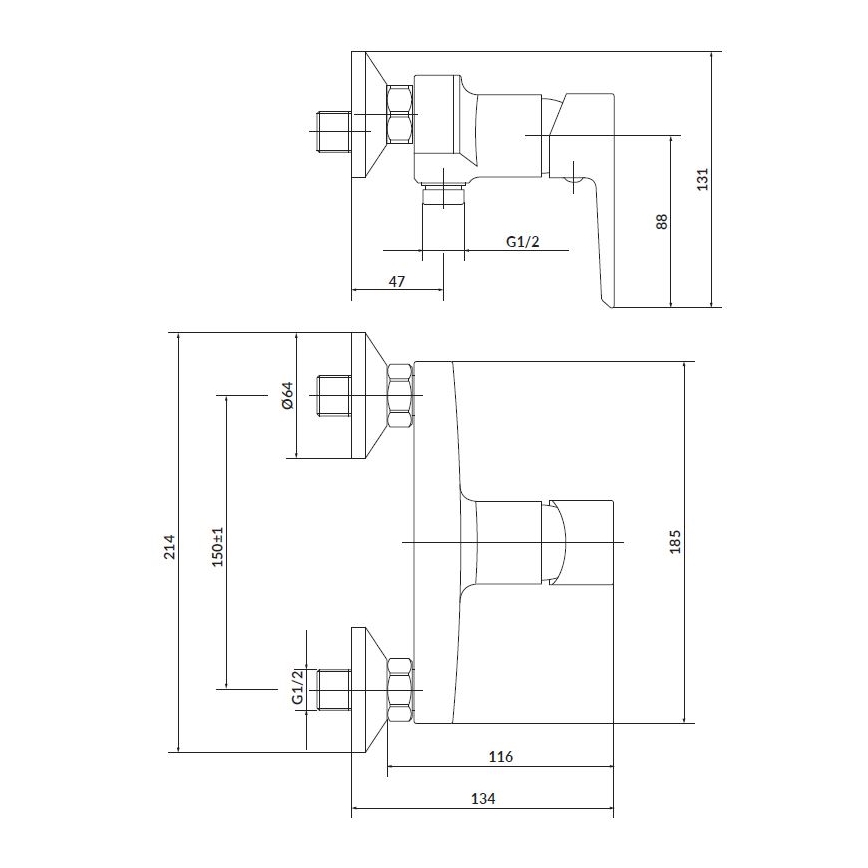 Cersanit S952-004-Doucheset met kraan + wastafelkraan MILLE glanzend chroom