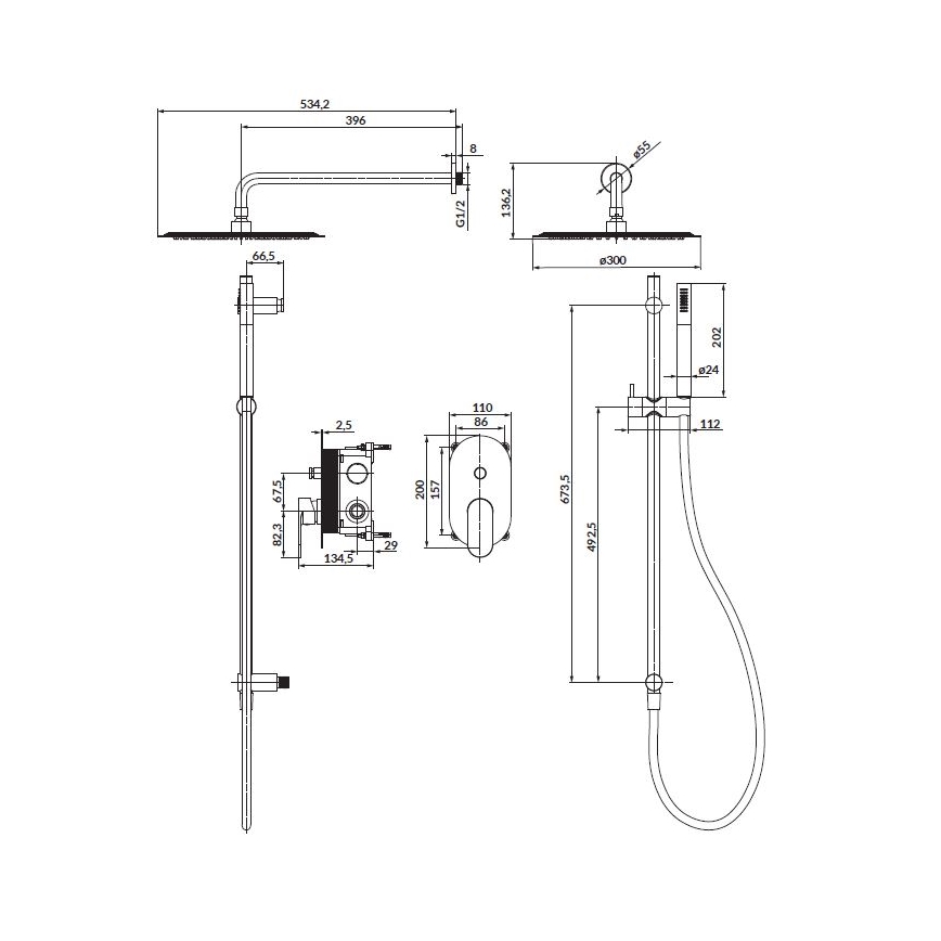 Cersanit S952-009 - Ensemble de douche avec robinet encastré CREA noir