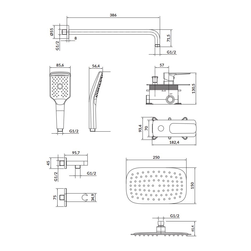 Cersanit S952-029 - Douche set met inbouwkraan LARGA glanzend chroom
