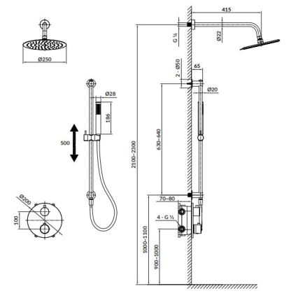 Cersanit S952-033 - Doucheset met thermostatische inbouwkraan ZEN zwart