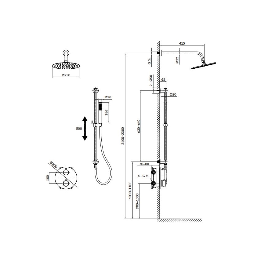 Cersanit S952-033 - Doucheset met thermostatische inbouwkraan ZEN zwart