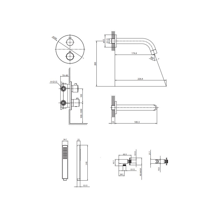 Cersanit S952-034 - Badset met thermostatische inbouwkraan ZEN glanzend chroom