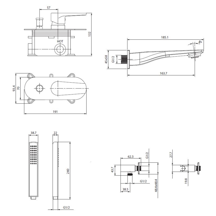 Cersanit S952-037 - Ensemble baignoire avec robinet encastré MILLE chrome brillant