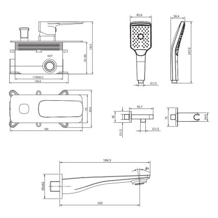 Cersanit S952-039 - Badset met inbouwkraan LARGA glanzend chroom