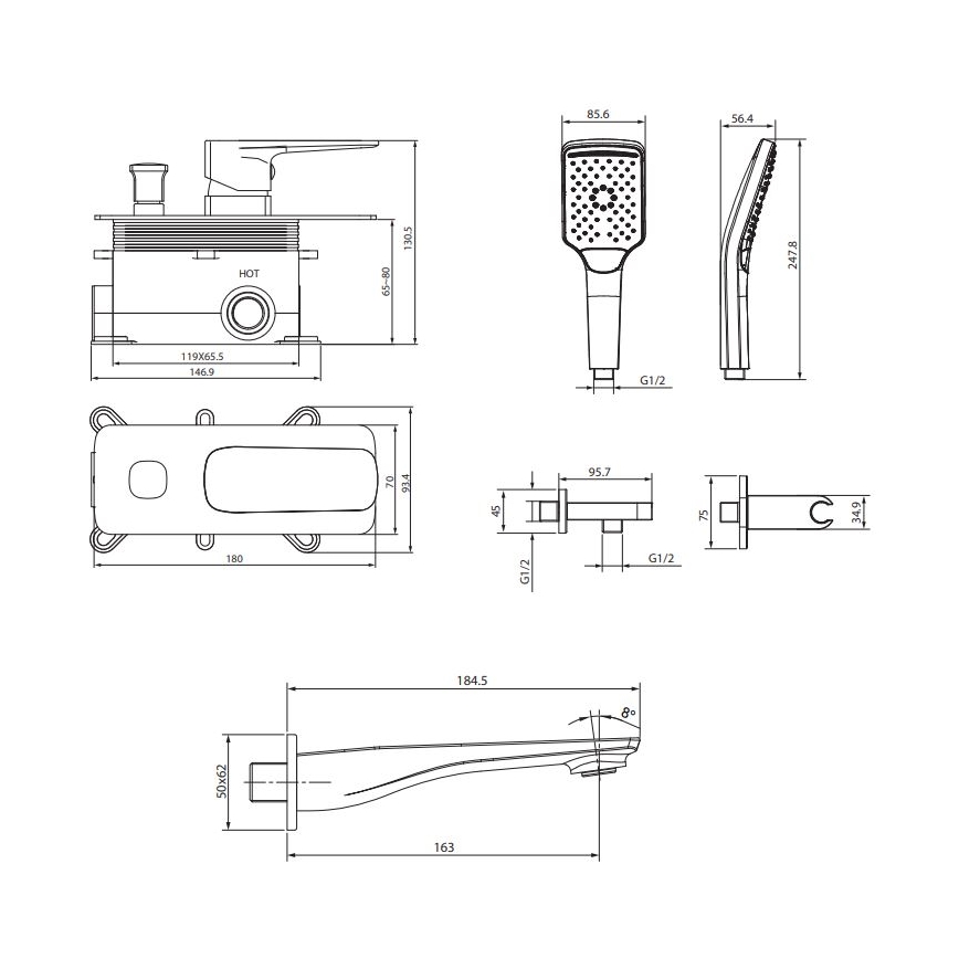 Cersanit S952-039 - Badset met inbouwkraan LARGA glanzend chroom