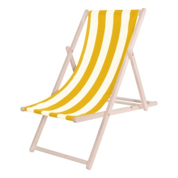 Chaise longue de jardin jaune/blanc/hêtre