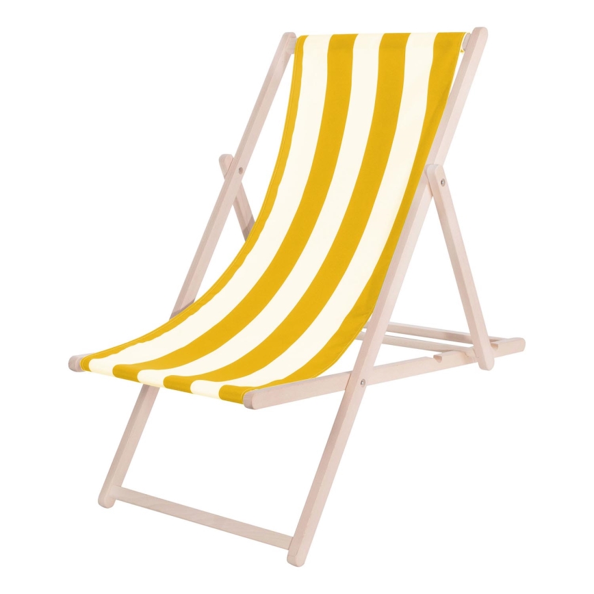 Chaise longue de jardin jaune/blanc/hêtre
