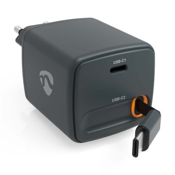 Chargeur à câble rétractable Power Delivery 65 W, 2 ports USB-C, noir