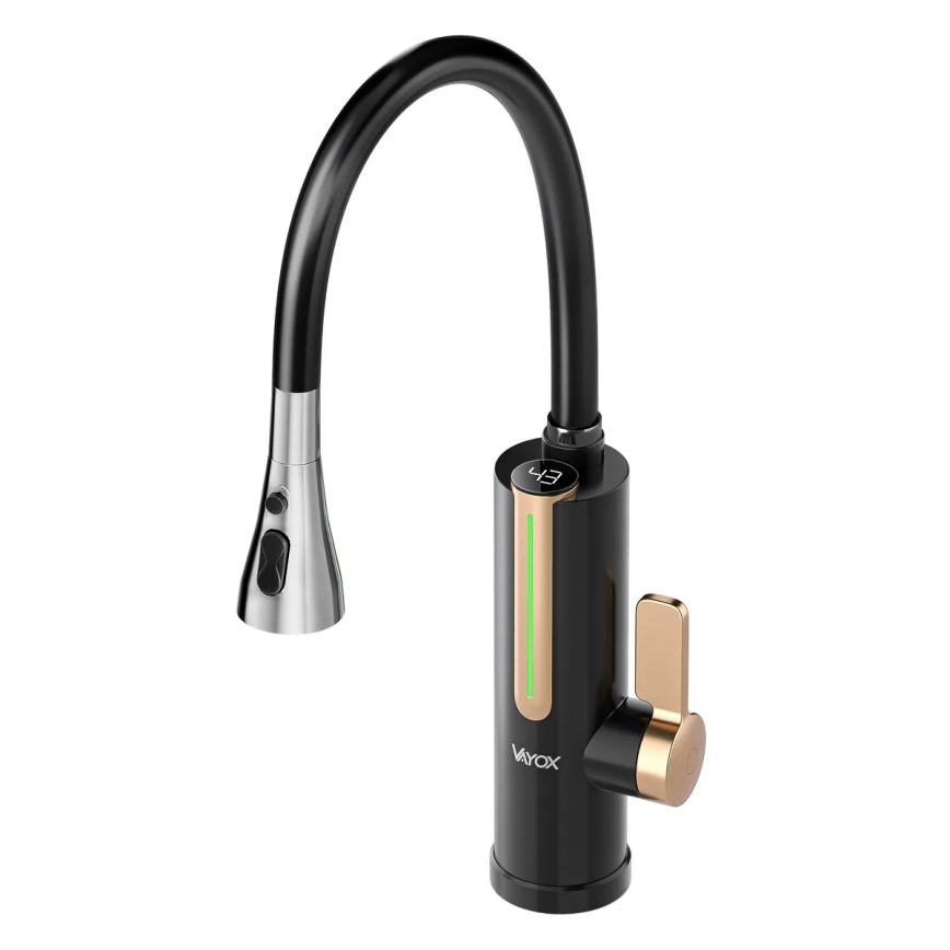 Chauffe-eau instantané avec affichage LED 3000W/230V IPX4 noir/doré