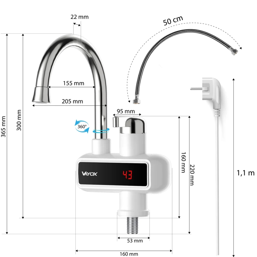 Chauffe-eau instantané avec écran Chauffe-eau instantané avec écran LED 3000W/230V IPX4 blanc3000W/230V IPX4 blanc