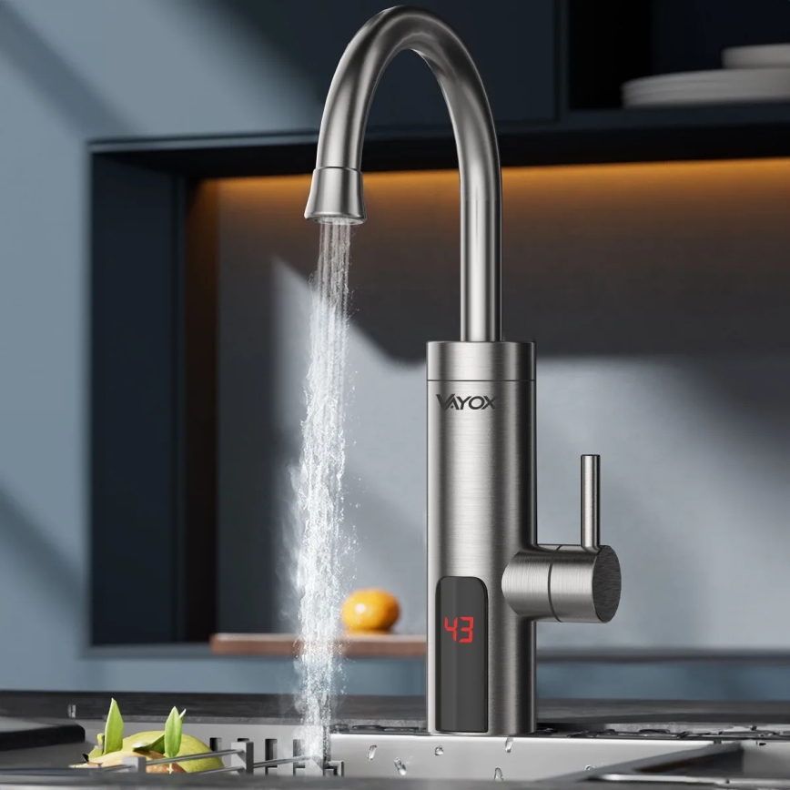 Chauffe-eau instantané avec écran LED 3000W/230V IPX4 acier inoxydable