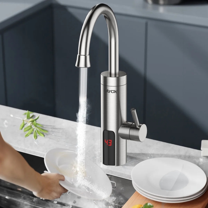 Chauffe-eau instantané avec écran LED 3000W/230V IPX4 acier inoxydable
