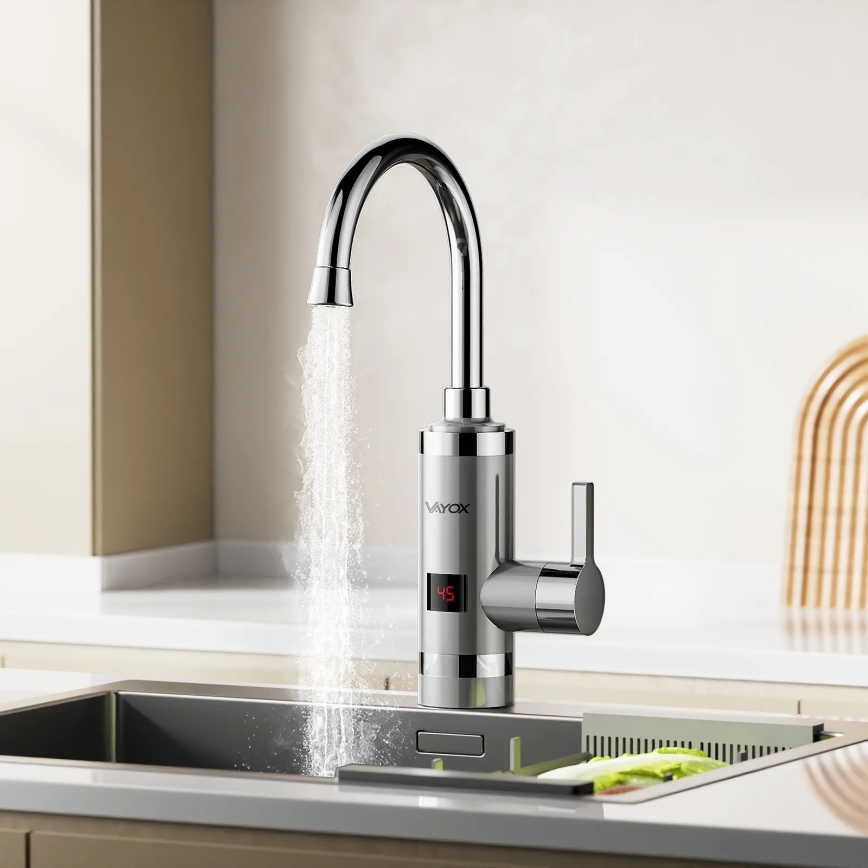 Chauffe-eau instantané avec écran LED 3000W/230V IPX4 acier inoxydable
