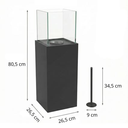 Cheminée au bioéthanol ALICANTE 26,5x80,5 cm 2kW noire + housse de protection