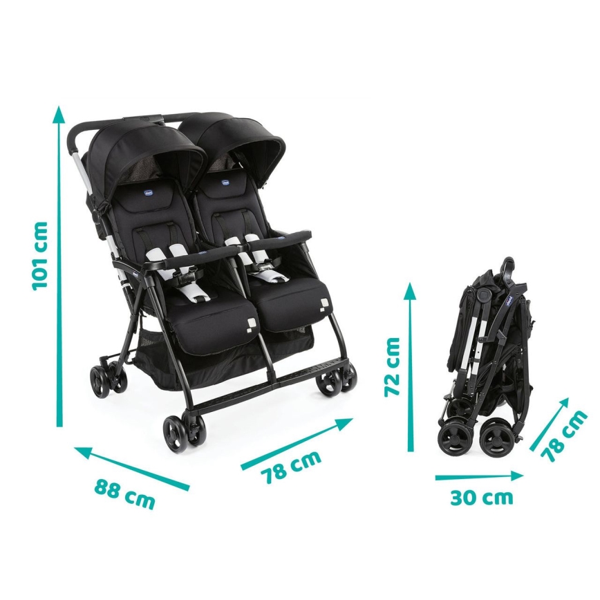 Chicco - Kinderwagen voor tweelingen OHLALA TWIN Black Nacht zwart