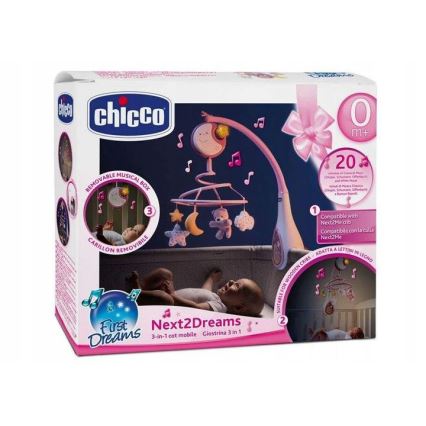 Chicco - Mobile pour lit de bébé avec mélodie 3in1 NEXT2DREAMS 3xAA rose