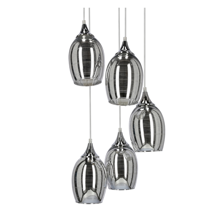 Chromen Hanglamp aan koord MARINA 5x E27 / 60W / 230V
