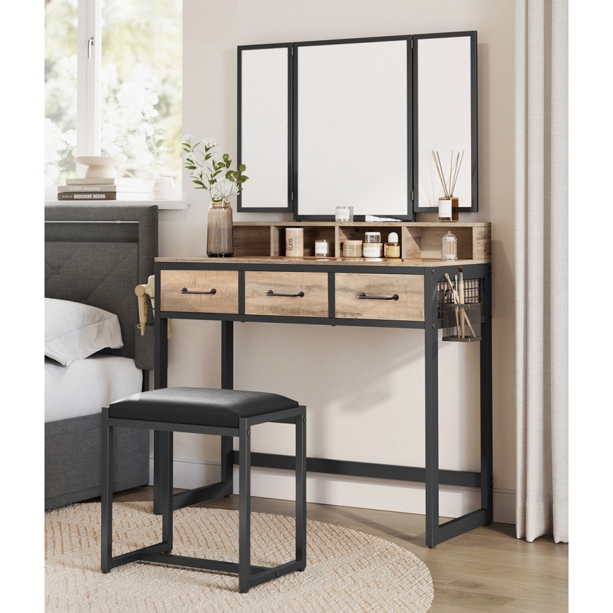 Coiffeuse avec tabouret 28,6 x 42 cm FLORA brun/noir