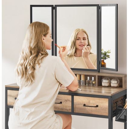 Coiffeuse avec tabouret 28,6 x 42 cm FLORA brun/noir