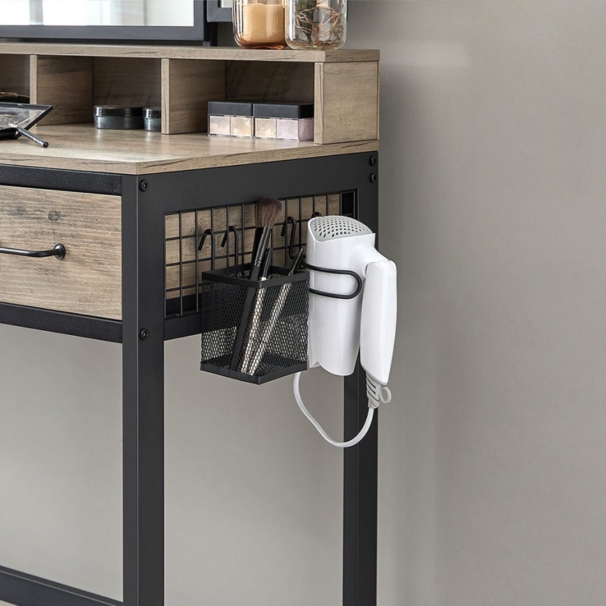 Coiffeuse avec tabouret 28,6x42 cm FLORA gris/noir