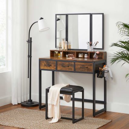 Coiffeuse avec tabouret 28,6x42 cm FLORA marron/noir