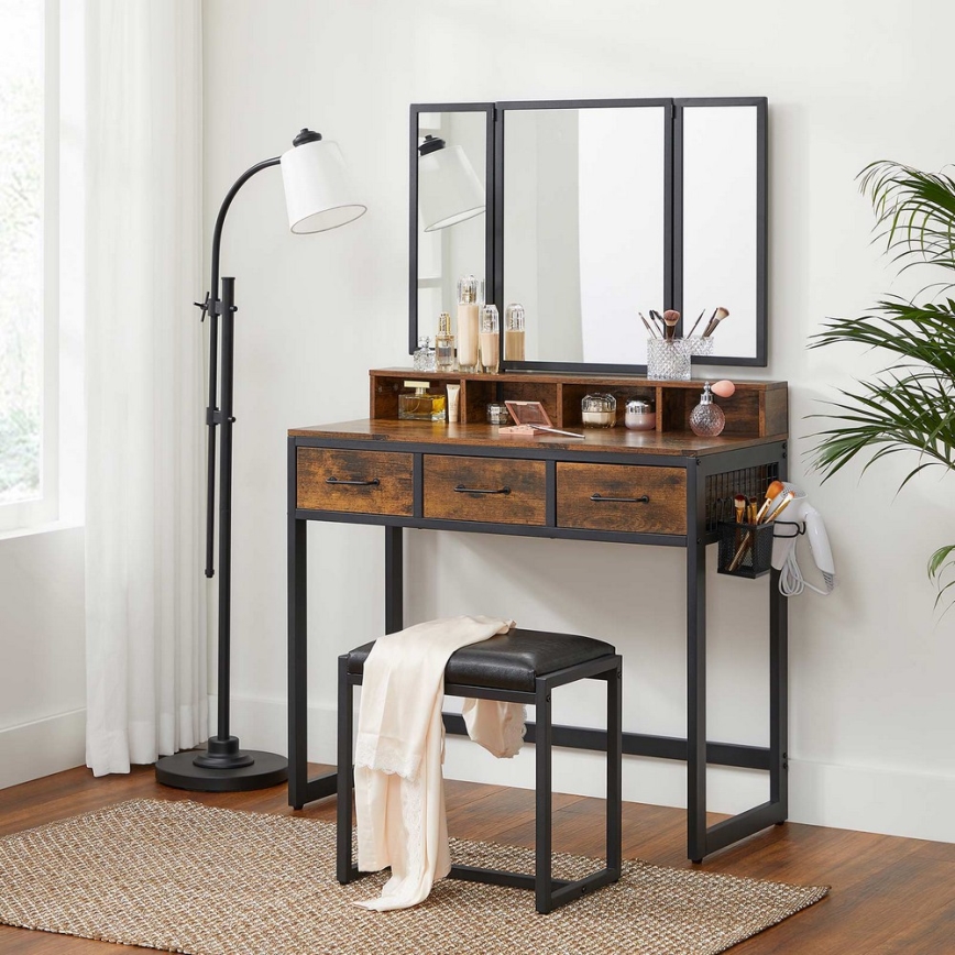 Coiffeuse avec tabouret 28,6x42 cm FLORA marron/noir