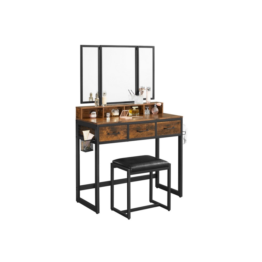 Coiffeuse avec tabouret 28,6x42 cm FLORA marron/noir