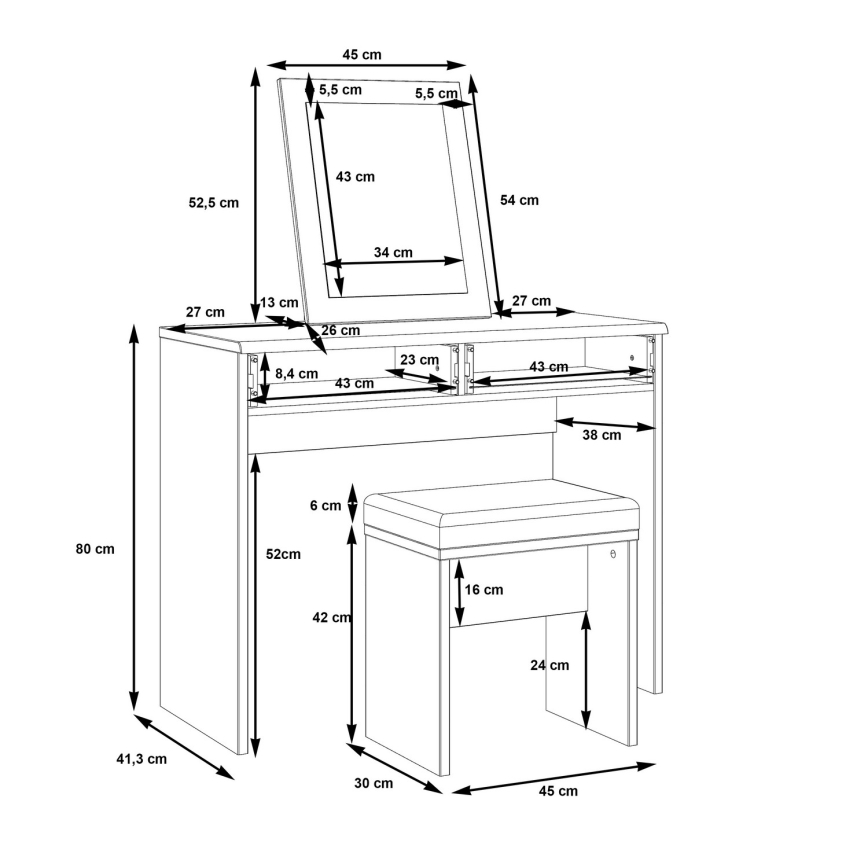 Coiffeuse ERO + tabouret marron/noir