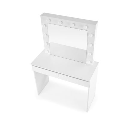 Coiffeuse HOLLYWOOD 140x94 cm blanche avec éclairage LED intégré