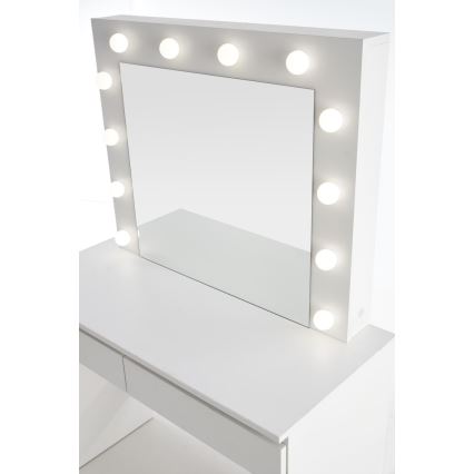 Coiffeuse HOLLYWOOD 140x94 cm blanche avec éclairage LED intégré