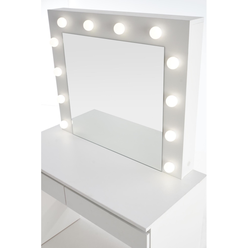 Coiffeuse HOLLYWOOD 140x94 cm blanche avec éclairage LED intégré