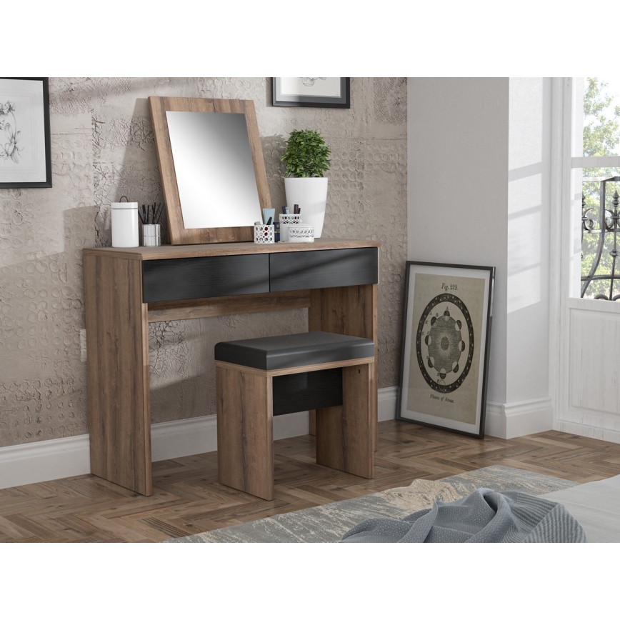 Coiffeuse JUNO + tabouret 45x29,6 cm brun/noir