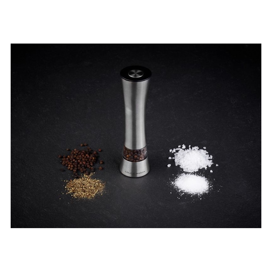 Cole&Mason - Elektrisch salt or pepper grinder BURFORD 4xAAA 18 cm mat chroom