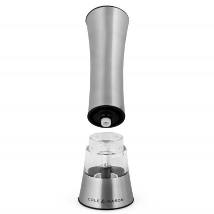 Cole&Mason - Elektrisch salt or pepper grinder BURFORD 4xAAA 18 cm mat chroom