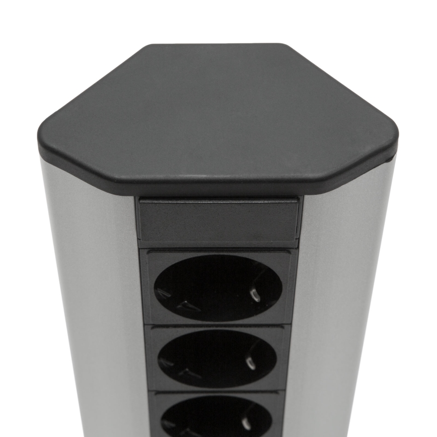 Colonne d'angle à 3 prises 230 V + 2 ports USB-A, noir/argent