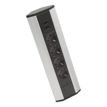 Colonne d'angle à prises 4x230V + 2xUSB-A noir/argenté