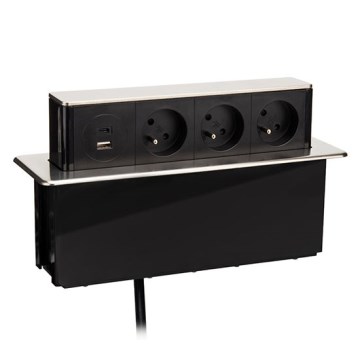 Colonne de prises encastrable pour plateau de bureau 3x230 V + USB-A + USB-C