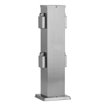 Colonne de prises extérieur 4Z SCHUKO 230V chrome mat IP44