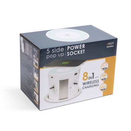 Colonne de prises pour plateau de table avec recharge sans fil 4x230 V + 2x USB-A + 2x USB-C blanche