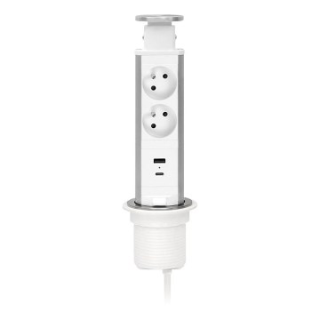 Colonne de prises pour plateau de table 2 x 230 V + USB-A + USB-C