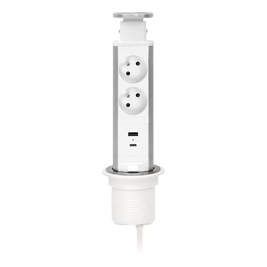 Colonne de prises pour plateau de table 2 x 230 V + USB-A + USB-C
