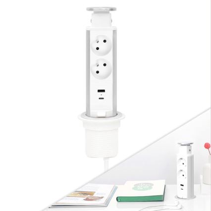 Colonne de prises pour plateau de table 2 x 230 V + USB-A + USB-C
