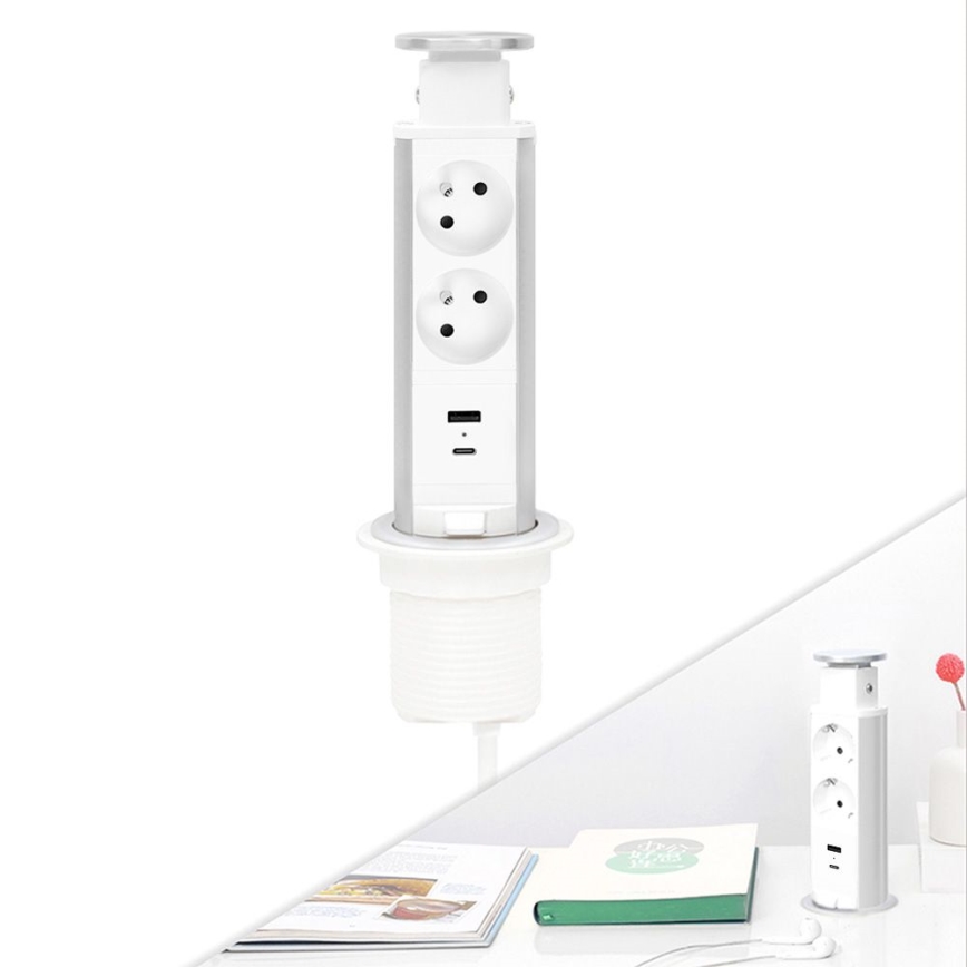 Colonne de prises pour plateau de table 2 x 230 V + USB-A + USB-C