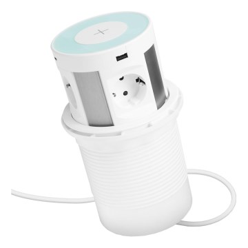 Colonne de prises pour plateau de table avec recharge sans fil 4x230 V + 2x USB-A + 2x USB-C blanche