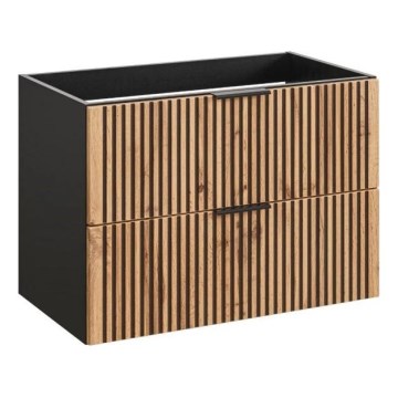 COMAD XILO BLACK WOTAN 82-80-D-2S - Meuble sous-vasque de salle de bains XILO 57x80,2 cm noir, finition chêne Wotan